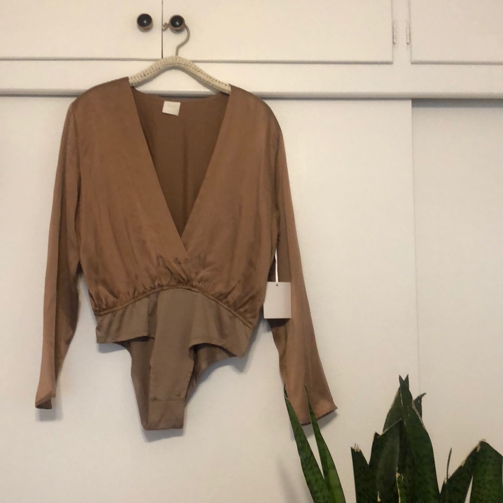 MAP brand rose gold satin bodysuit NWT
